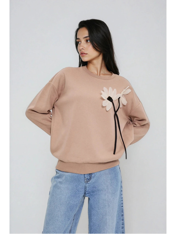 Moodo Pullover mit Blume beige Moodo