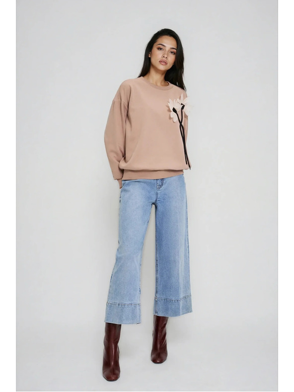 Moodo Pullover mit Blume beige Moodo