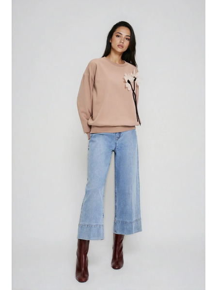 Moodo Pullover mit Blume beige Moodo