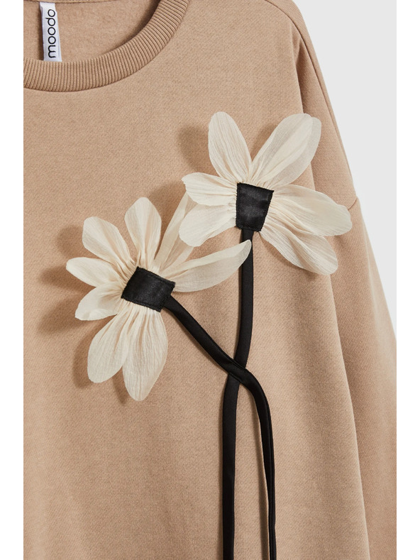 Moodo Pullover mit Blume beige Moodo