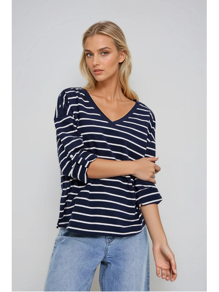 Moodo Gestreifte Sweatjacke dunkelblau Moodo