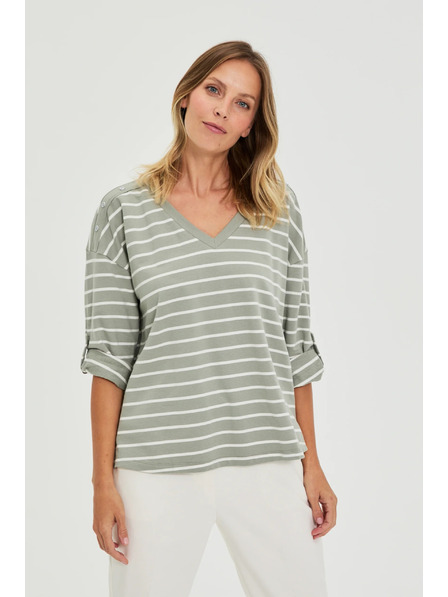Moodo Gestreifte Bluse in Olivgrün Moodo