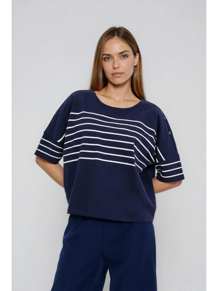 Moodo Gestreifte Sweatjacke dunkelblau Moodo