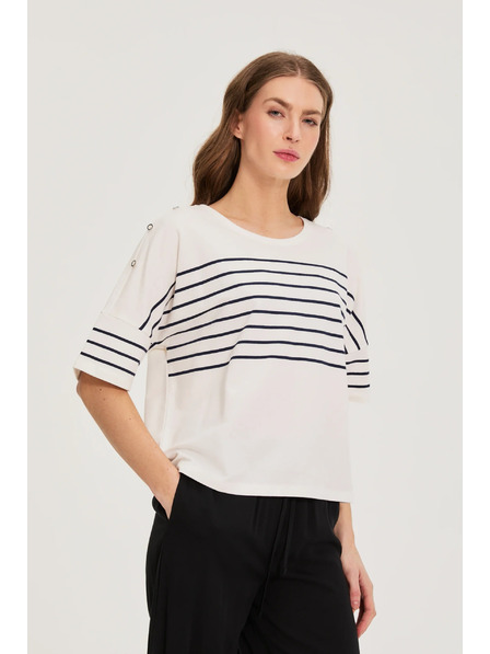 Moodo Gestreifte Sweatjacke in Weiß Moodo