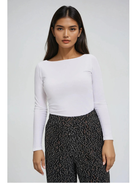 Moodo Eng anliegende weiße Bluse mit langen Ärmeln Moodo