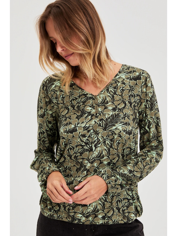 Moodo Olive Grüne Blumenbluse Moodo