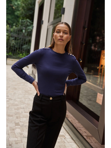 Moodo Baumwoll-Bluse mit langen Ärmeln in Marineblau Moodo