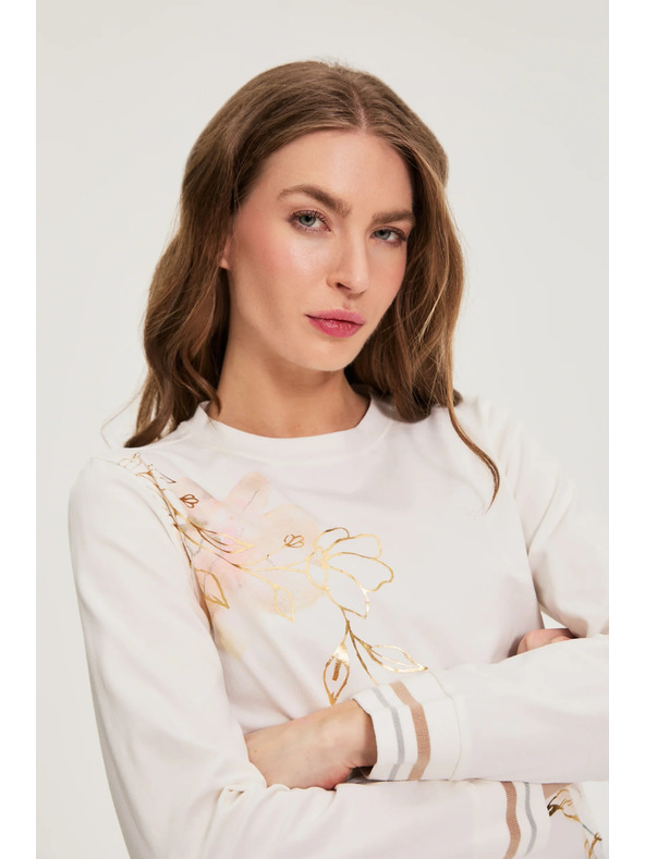 Moodo Baumwollbluse mit Print weiß Moodo