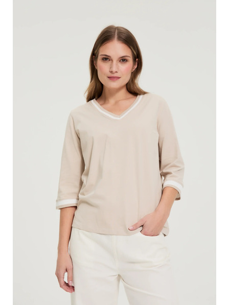 Moodo Baumwollbluse mit V-Ausschnitt beige Moodo