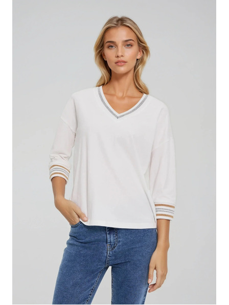 Moodo Baumwoll-Sweatshirt mit V-Ausschnitt weiß Moodo