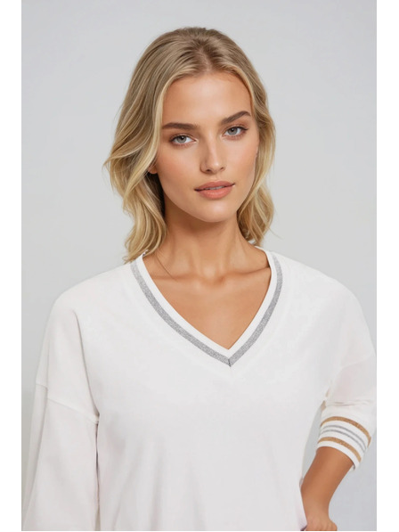 Moodo Baumwoll-Sweatshirt mit V-Ausschnitt weiß Moodo