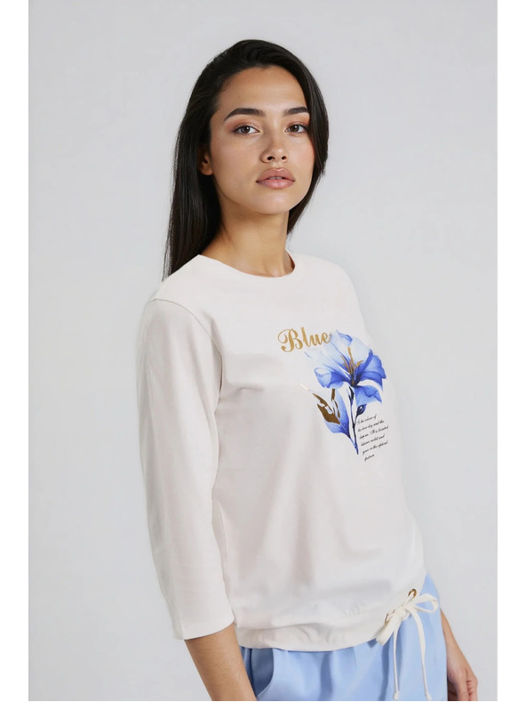 Moodo Bluse mit Print und Bindung weiß Moodo