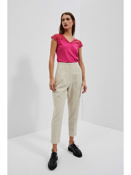 Moodo Rosa Bluse mit V-Ausschnitt und Spitze Moodo