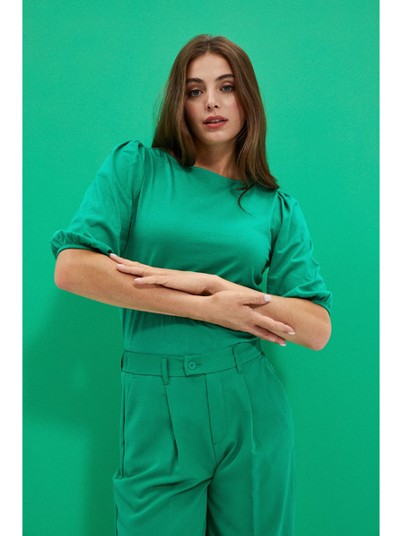 Moodo Glattes T-Shirt mit Ballonärmeln grün Moodo