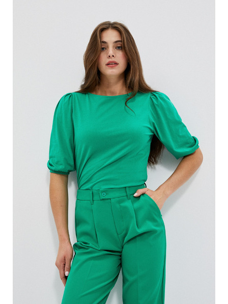 Moodo Glattes T-Shirt mit Ballonärmeln grün Moodo