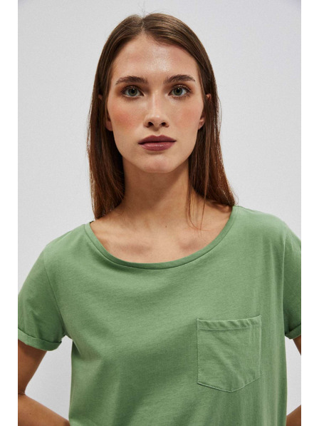 Moodo Baumwoll-T-Shirt mit Rundhalsausschnitt und Tasche olivgrün Moodo