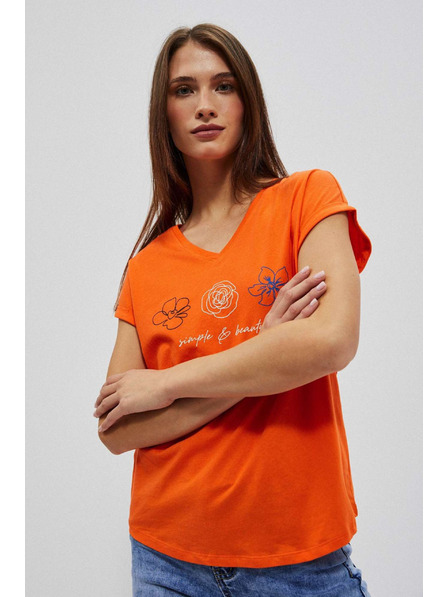 Moodo T-Shirt mit V-Ausschnitt und Print orange Moodo