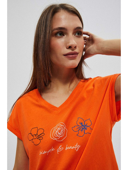 Moodo T-Shirt mit V-Ausschnitt und Print orange Moodo