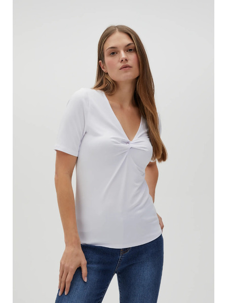 Moodo White Blouse with Decorative Neckline Moodo