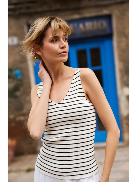 Moodo Gestreiftes Baumwoll-Top beige Moodo