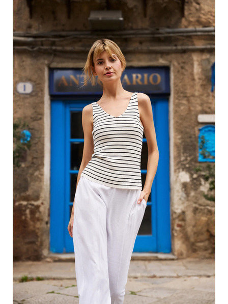 Moodo Gestreiftes Baumwoll-Top beige Moodo