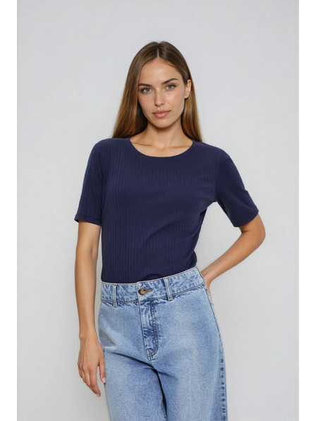 Moodo Navy Blue Ribbed Blouse by Moodo