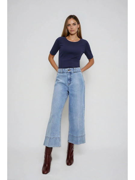 Moodo Navy Blue Ribbed Blouse by Moodo