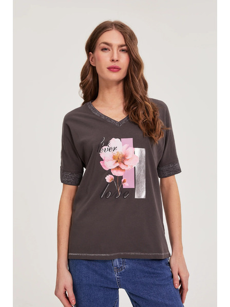 Moodo Bluse mit Druck braun Moodo