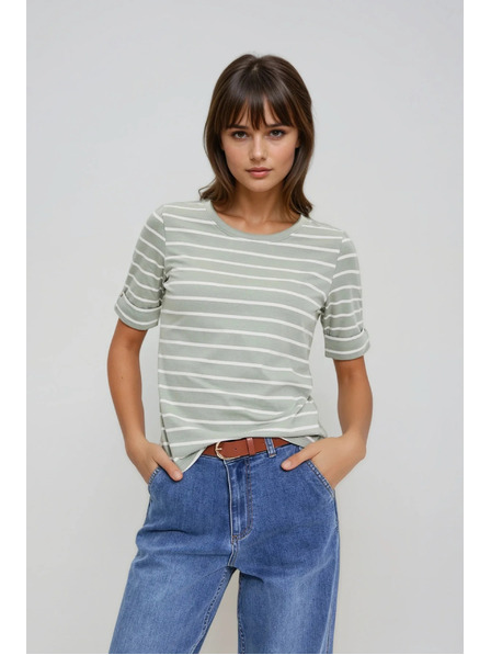 Moodo Gestreiftes Baumwoll-T-Shirt oliv Moodo