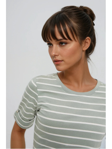 Moodo Gestreiftes Baumwoll-T-Shirt oliv Moodo