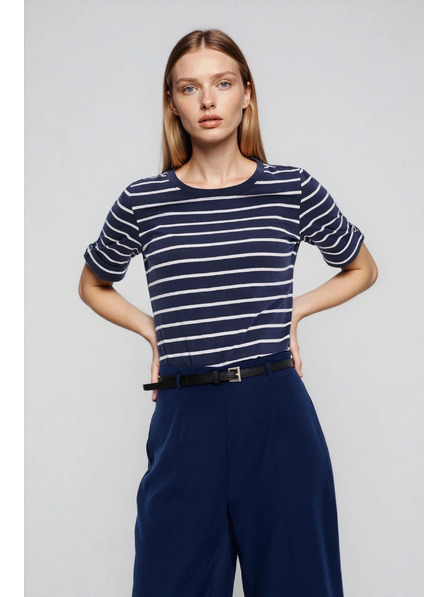 Moodo Gestreiftes Baumwoll-T-Shirt dunkelblau Moodo