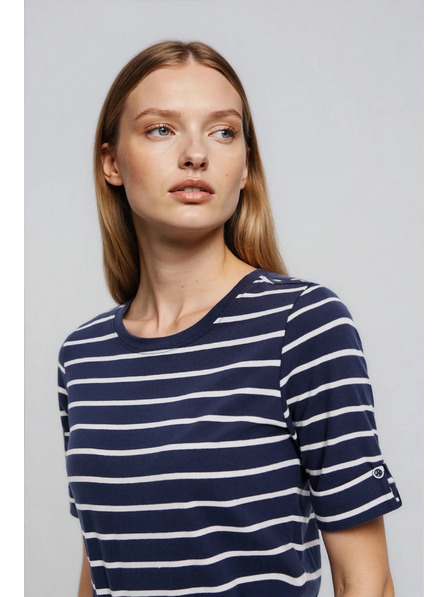 Moodo Gestreiftes Baumwoll-T-Shirt dunkelblau Moodo