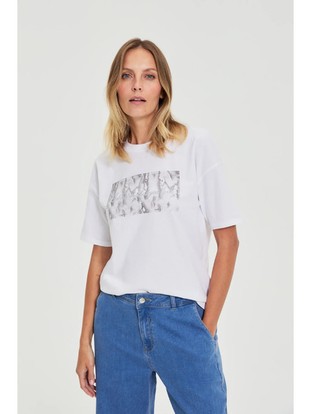 Moodo Cotton T-Shirt with Print in White by Moodo