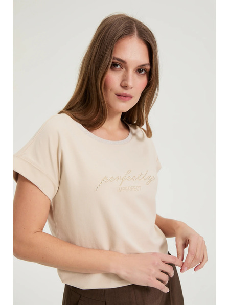 Moodo Bluse mit Schriftzug beige Moodo