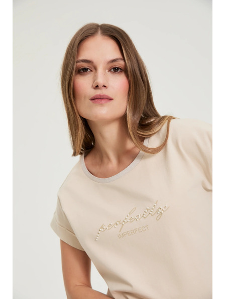Moodo Bluse mit Schriftzug beige Moodo