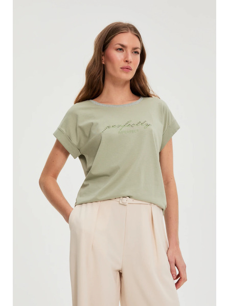 Moodo Olivgrüne Bluse mit Schriftzug Moodo