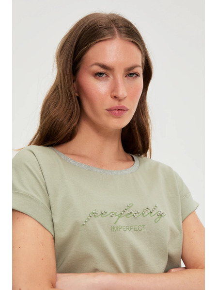 Moodo Olivgrüne Bluse mit Schriftzug Moodo