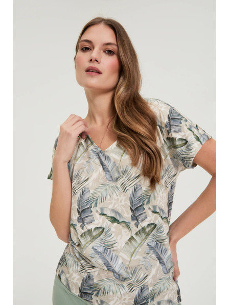 Moodo V-Neck Blouse in Beige by Moodo