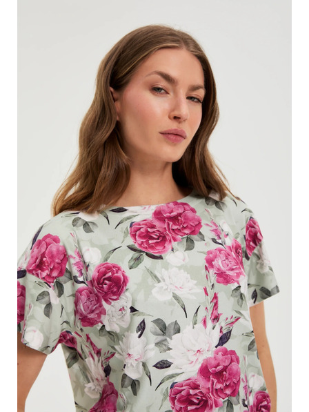 Moodo Olivgrüne Bluse mit Blumenmuster und Bindung Moodo