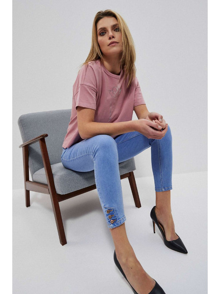 Moodo Blaue Jeans mit mittlerem Bund und Knöpfen an den Hosenbeinen Moodo