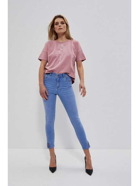 Moodo Blaue Jeans mit mittlerem Bund und Knöpfen an den Hosenbeinen Moodo