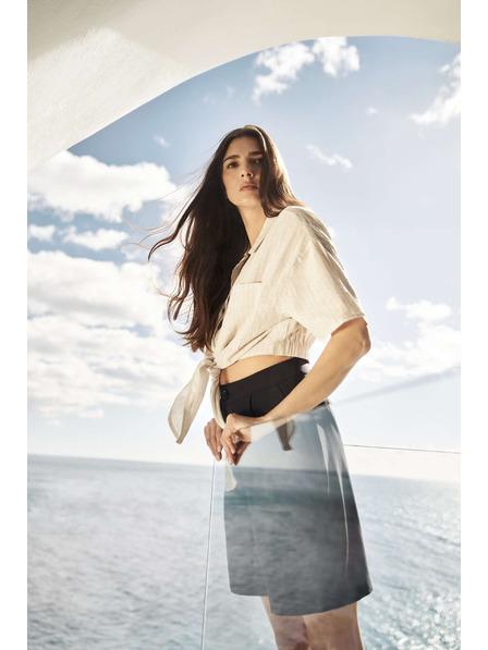 Moodo Leinen-Hemd mit Bindung Moodo