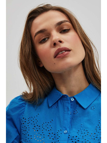 Moodo Azurblaues Hemd mit gerafften Ärmeln Moodo