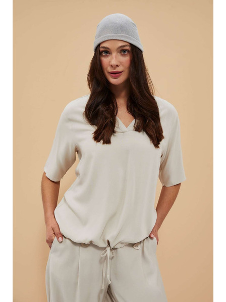 Moodo Sandbraunes Hemd Moodo mit Taillenbindung und V-Ausschnitt