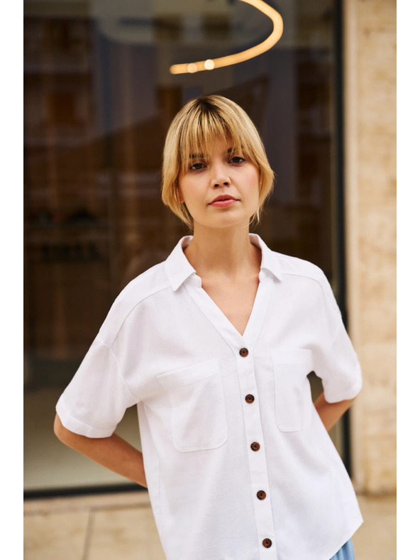 Moodo Viskose-Leinen-Hemd weiß Moodo