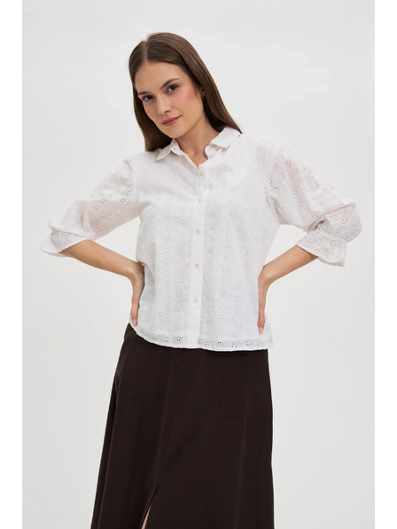 Moodo Weiße Baumwollbluse mit Puffärmeln Moodo