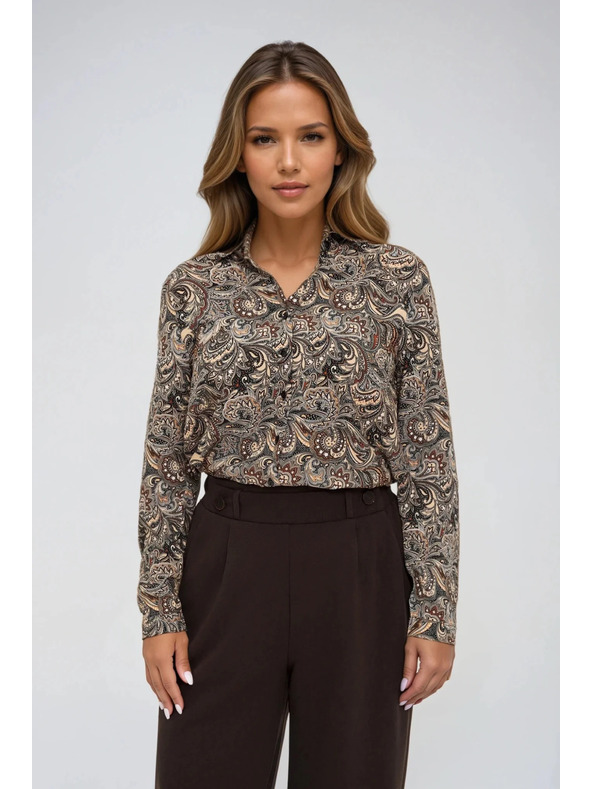 Moodo Gemusterte braune Bluse Moodo