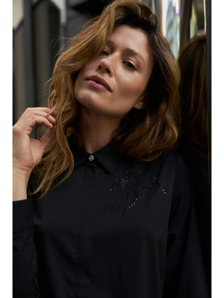 Moodo Schwarze Bluse mit Kragen Moodo