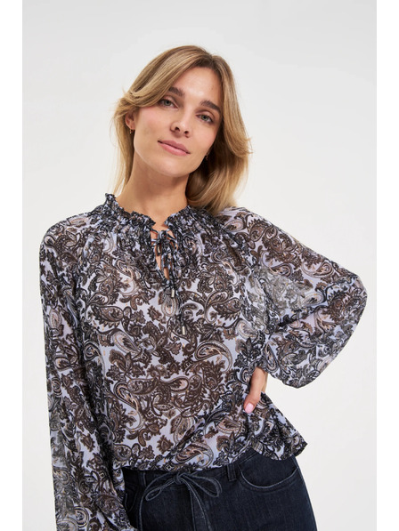 Moodo Blaue Bluse Moodo mit gebundenem Ausschnitt