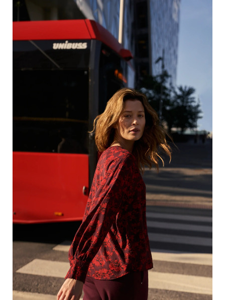 Moodo Bordeauxrote Blumenbluse Moodo